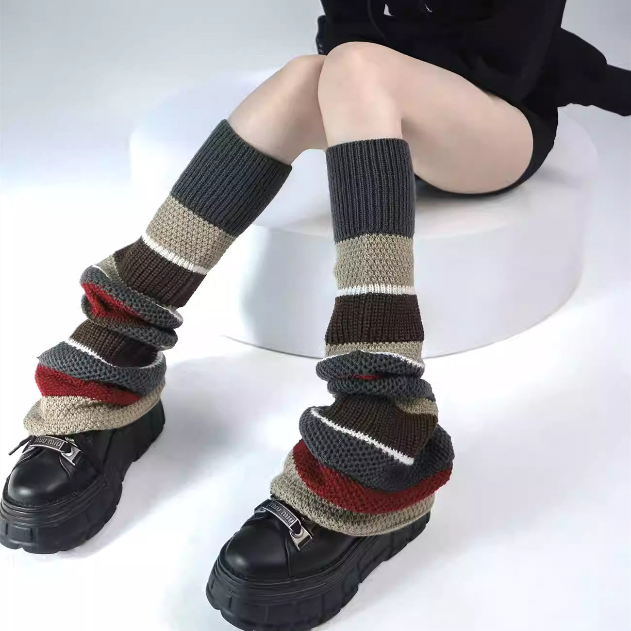 Thick Thread Knitted Striped Contrast Color Foot Sock