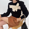Chic Big Bow Contrast Color Knit Sweater from South Korea, Black Option