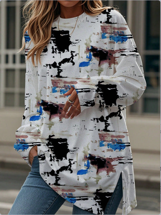 Stylish Art Print Tee for Women - Round Neck, Casual Fit, Japanese & Korean Fashion, Polyester, White Tee - Slim & Chic Look