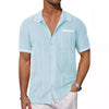 Men's Striped Short-Sleeve Cardigan with Pocket Detail, Breathable and Stylish for Summer Fashion, Hemp Blend, Plus Size Available