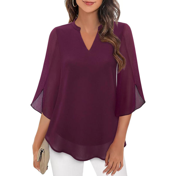 Radiant Petal-Sleeve Chiffon Top - Vibrant 3D Pattern, Loose Fit, V-neck - Women's Fashion Casual Wear in Multiple Colors - Quality Polyester - S to XXL Sizes