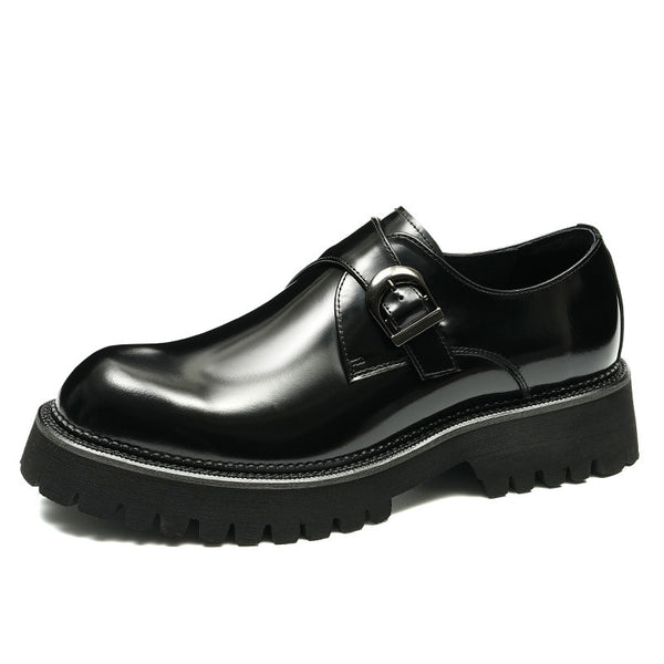 Men's British Style Shiny Leather Casual Shoes, Black or Brown, Cowhide, Sizes 37-46. Fashionable and durable footwear for men.