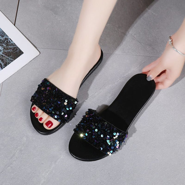 Glamorous Sequined Women's Slippers - Stylish, Comfortable, Plus Size Footwear