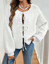 Women's Lace-up Cardigan in Casual Style with Solid Color Illustration, Loose Fit Sweater in Light Gray, Apricot, or Navy Blue
