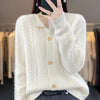 Vintage Twisted Wool Cardigan for Women in White - Retro Style Thick Wool Jacket - Unique Jacquard Weave Design - Versatile Fall Outerwear