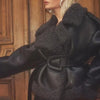 Chic Faux Fur Belted Jacket with PU Leather Trim in S, M, L Sizes | Versatile Design, Long Sleeves, Belted | Women's Winter Fashion