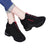 Women's Air Cushion Sports Shoes with Height Increasing Insole in Black and White, High Wedge Heels - Breathable Fly Woven Mesh Upper for Comfort.
