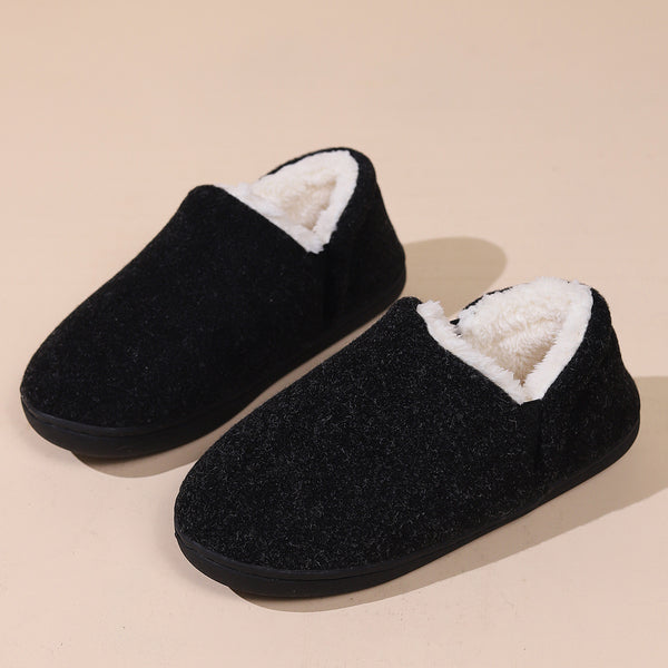 Winter Fur Collar Memory Foam Indoor Slippers - Black Wine Red Brown - Unisex Cotton Ankle Wrap Shoes - Cozy Warmth for Winter