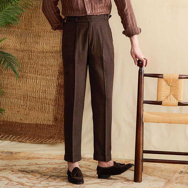 High-Waist Men's Casual Pants in Lyocell Cotton Blend, Khaki and Brown, Urban Style, Lightweight & Breathable, Men's Fashion.