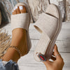 Summer Chic Women's Beige Platform Sandals with Microfiber Lining - Casual Style, PU Top Material, Rubber Sole - Women's Fashion Sandals.