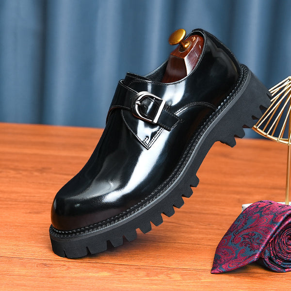 Men's British Leather Casual Shoes, Shiny Finish - Black & Brown. Stylish, durable footwear for men in various sizes. Perfect for business or casual wear.
