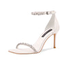 Women's Luxury Rhinestone Sandals, Elegant High Heel Footwear, Black and White Options, Cowhide and Sheepskin Materials