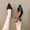 Fashionable Women's Chunky Heel Sandals in Creamy-White and Black with Square Buckle
