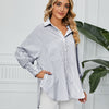 Chic Women's Striped Pleated Cuff Loose Top in Black and Pink Stripes, Long-Sleeved Medium-Length Polyester Shirt