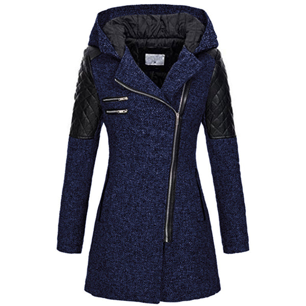 Mid-Length Thermal Trench Coat with Oblique Zipper - Wool Blend - Stylish Winter Outerwear in Various Colors