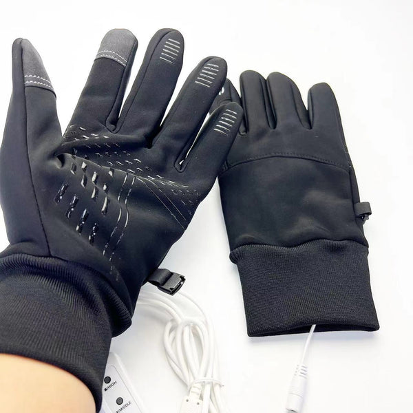 Touchscreen Compatible USB Electric Heating Gloves - Black/Grey - Winter Cycling Gear With Non-Slip Grip - USB Rechargeable.