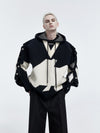 Classy B&W Faux Two-piece Embroidered Hoodie for Men, Black & White Color-block Pullover Sweater