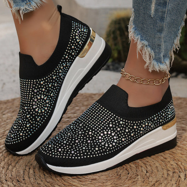 Women's Lightweight Mesh Slip-on Sneakers - Breathable & Stylish in Various Colors with Rhinestones - Sizes 37-44