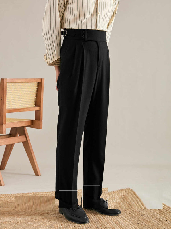 Chic Paris Buckle Suit Trousers in TR fabric for business style fit and comfort. Adjustable waist, non-iron, straight pant type.