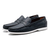 Premium Frosted Cowhide Men's Loafers in Dark Blue & Brown