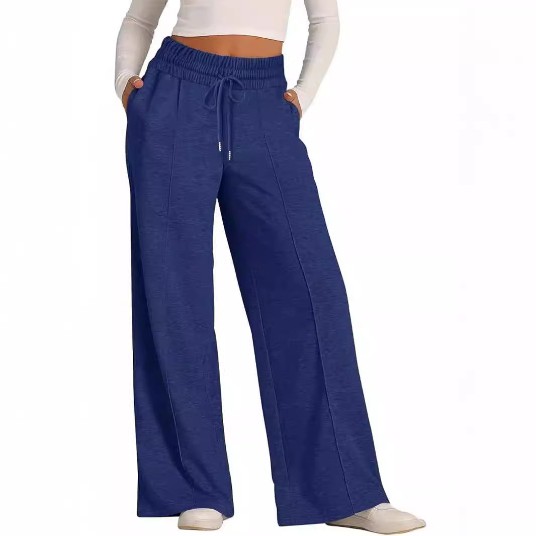 Women's Solid Color Casual Wide Leg Drawstring Elastic Waist Sweatpants