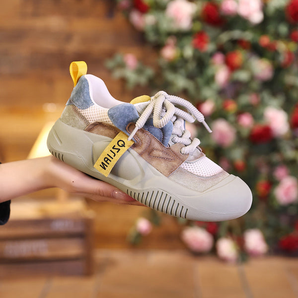 Stylish Women's Breathable Platform Mesh Shoes with Peach Wood Sole
