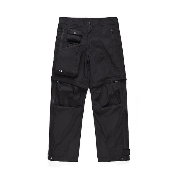 Functional Zip Nylon Trousers with Detachable Pockets in Acrylic - Black/Grey Mid-Waist Skinny Fit - Menswear - Casual Wear