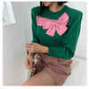 Chic Big Bow Contrast Color Knit Sweater from South Korea, Black