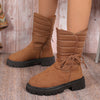 Warm Lace-up Fleece Winter Boots in Black - Chunky heel, Suede, Women's Footwear.