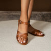 Retro Women's Flat Sandals in Earthy Brown with Cross-Lace Detail