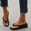Thick-Soled Black Flip Flops for Women and Couples, Korean Style, Quick-Drying Fabric, Height-Increasing and Breathable Design