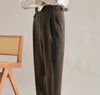 Classic Double-Pleated Business Casual Trousers in Brown Gray Khaki 100% Polyester Wool Blend Men's Fashion Office Wear
