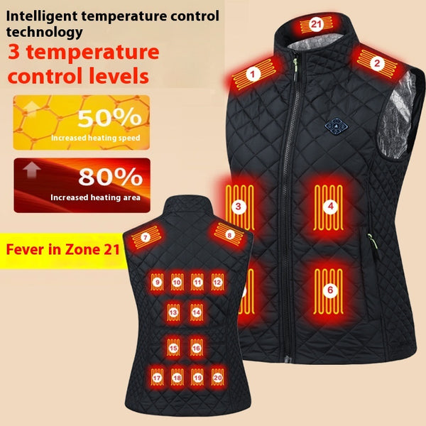Heated Women's Vest with Smart Charging and Insulation - Black/Khaki Slim-Fit Nylon Fashion Statement