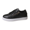 Chic Large Size Flat Sneaker in Black or White for Fashion-Conscious Ladies with Cotton Lining and Synthetic Leather Design.