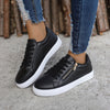 Chic Large Size Flat Sneaker in Black or White for Ladies - Breathable Cotton Lining, Side Zipper, Round Toe - Fashionable and Comfortable.