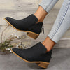 Women's Suede Ankle Boots with Chunky Heel and Back Zipper in Khaki