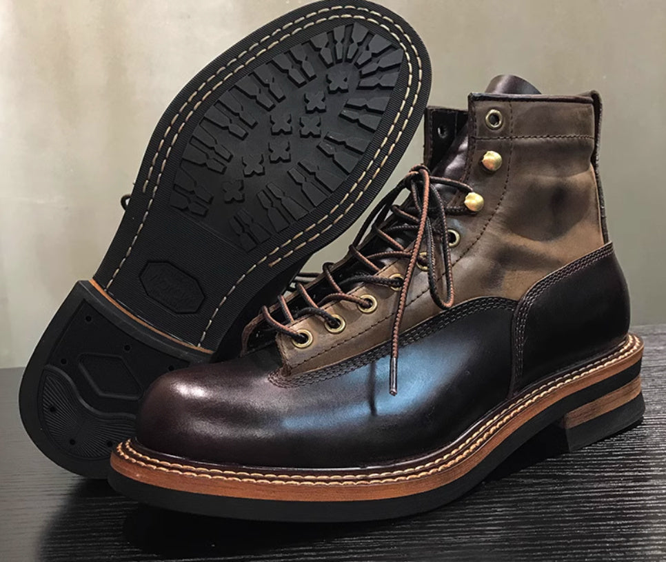 Retro Distressed Thick Bottom High-top Leather Boots