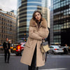 Women's Long Overknee Parka with Fur Collar, Warm Winter Jacket - Black, Khaki, Brown - Plus Size - Women's Winter Fashion.