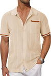 Breathable Men's Short-Sleeved Summer Cardigan with Pocket Detail - Striped Hemp Blend Casual Shirt in Multiple Colors