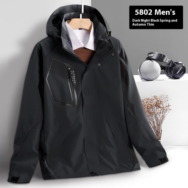Lightweight Weather-Resistant Shell Jacket for Outdoor Activities in Large Sizes, Waterproof Polyester Fabric, Cardigan-Style.