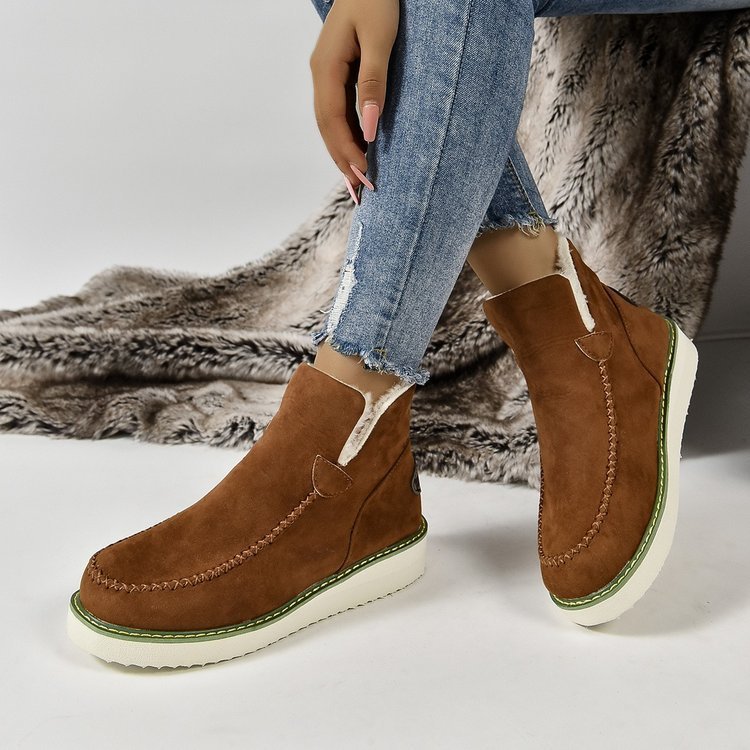 Women's Plus Size Solid Color Wedge Slip-on Snow Warm Booties