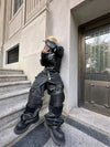 Vintage Leather Trousers with Locomotive Design - Black Youth Fashion - Sizes S, M, L - Winter Casual Wear