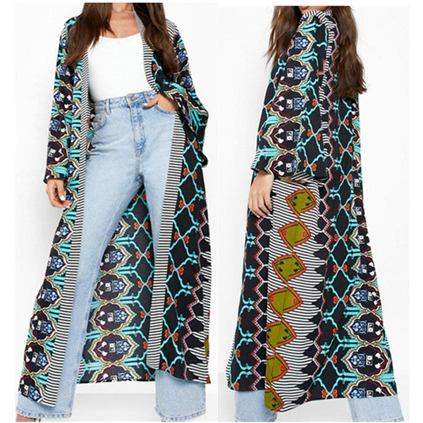 Stylish Geometric-Pattern Long Coat Pajamas/Cardigan in Various Designs