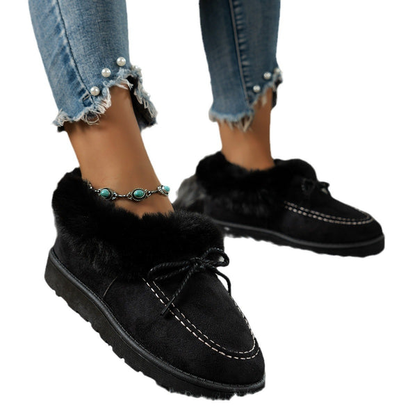 Women's Bow-Decorated Snow Boots in Black, Suede Upper, Stylish Bow Detail, Rubber Sole - Sizes US 6 to US 9 - Winter Fashion