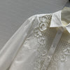 Elegant Hollow Mesh White Lapel Shirt, Women's Fashion