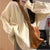 Cozy Autumn/Winter Women's Loose Knitwear Sweater in Creamy-White - Color-Blocking Hemp Sweater - Sizes S to XL - Fashionable Winter Style