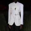 Elegant Solid Color Women's Suit Coat in White - High-Quality Polyester - Office & Casual Style - Sizes L & XL.