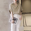 Chic Summer Batwing Sleeve Top in Black and Khaki - Loose, Versatile Pullover - Sizes S to XXXL - Stylish Polyester Blend - Collage/Stitching Detail