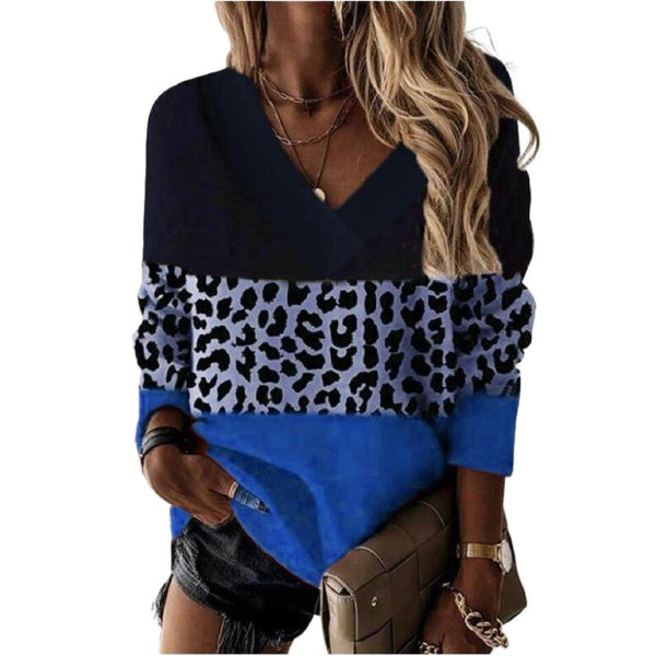 Chic Leopard Print V-Neck Sweatshirt in Vibrant Colors