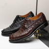 Handcrafted Men's Formal Leather Shoes with Crocodile Leather, Round Toe, and Wear-Resistant Design.